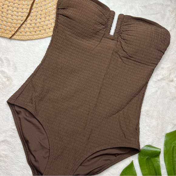 DKNY Bandeau Shirred One-Piece Brown Swimsuit NWOT - Picture 11 of 11